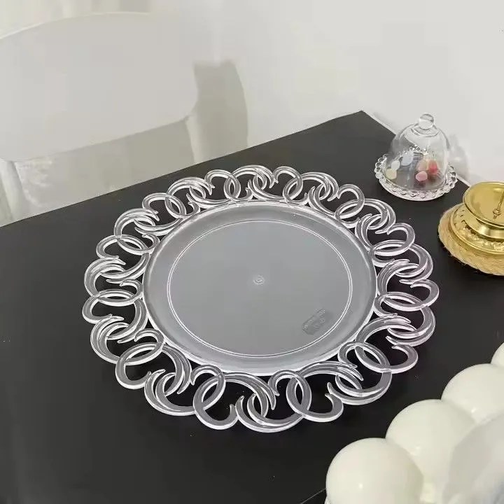 Transparent Hollow Round Plastic Durable Wedding Decorate Plastic Charger Plate