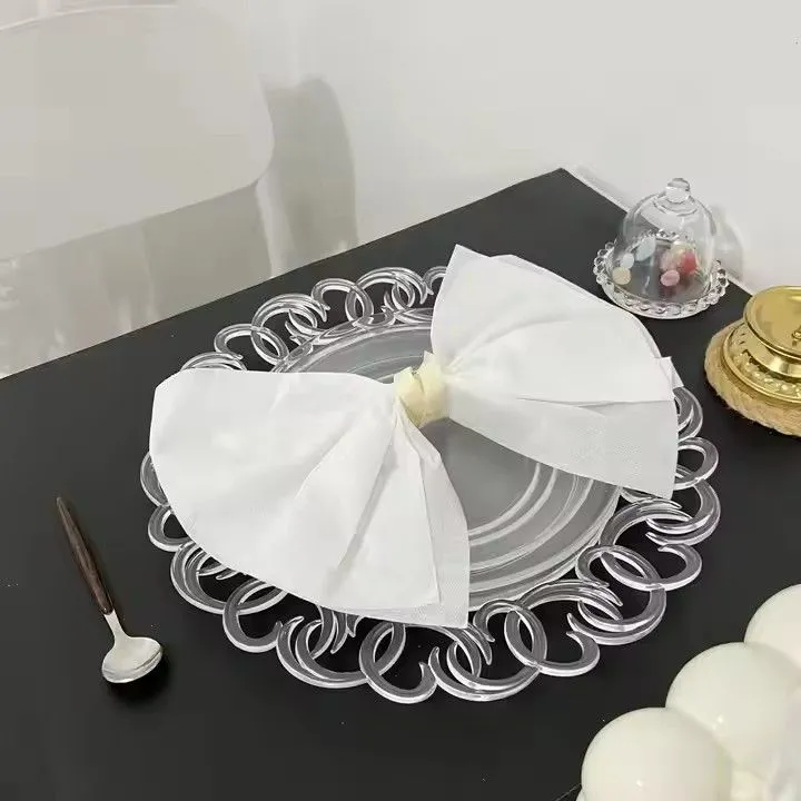 Transparent Hollow Round Plastic Durable Wedding Decorate Plastic Charger Plate