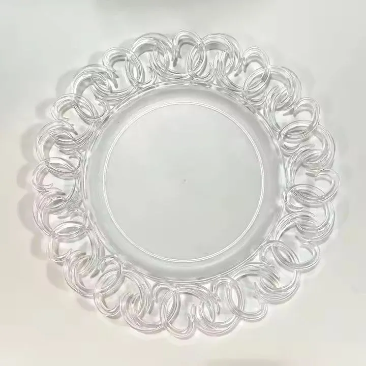 Transparent Hollow Round Plastic Durable Wedding Decorate Plastic Charger Plate