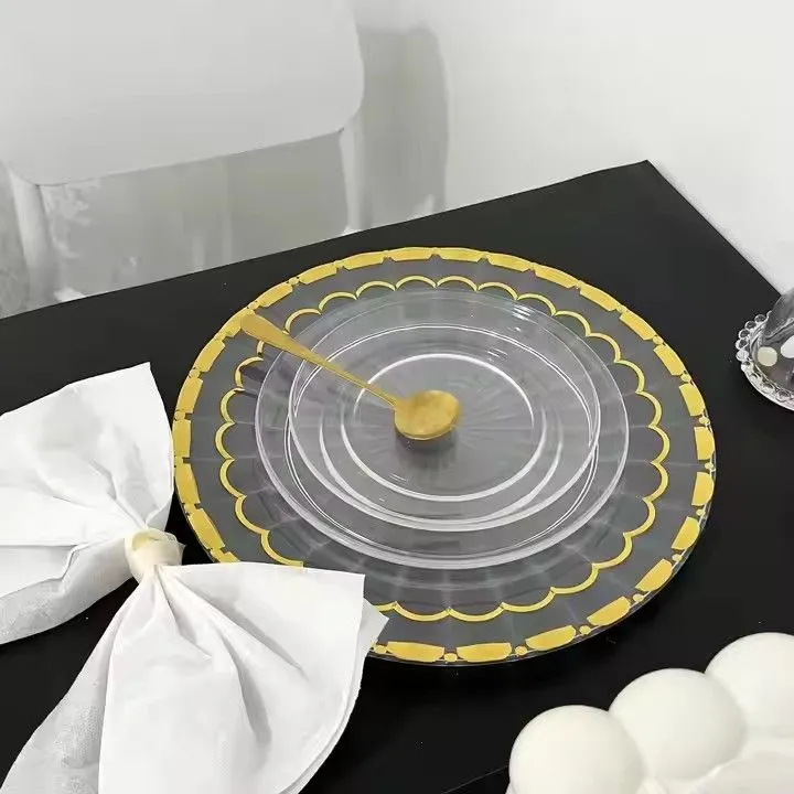 13inch Gold Rim Plastic Charger Plate Wedding Party clear Charger Plates With Gold Rim
