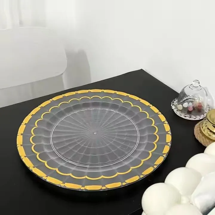 13inch Gold Rim Plastic Charger Plate Wedding Party clear Charger Plates With Gold Rim