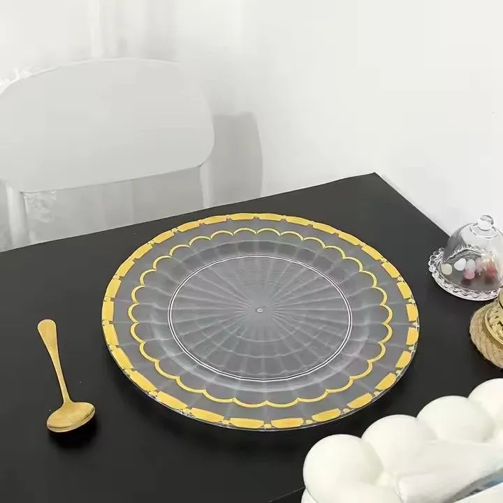 13inch Gold Rim Plastic Charger Plate Wedding Party clear Charger Plates With Gold Rim