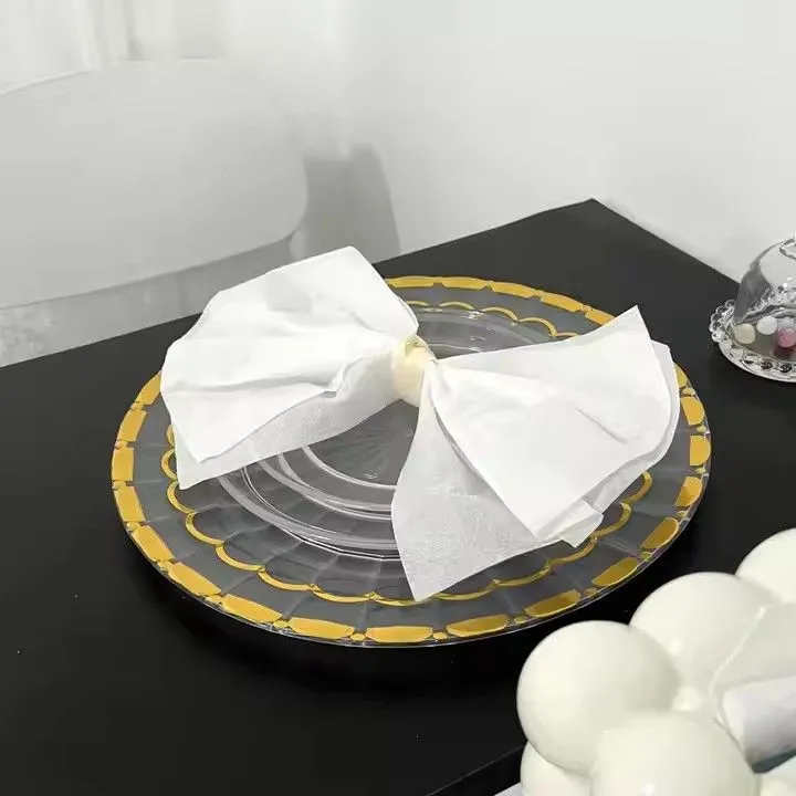 13inch Gold Rim Plastic Charger Plate Wedding Party clear Charger Plates With Gold Rim