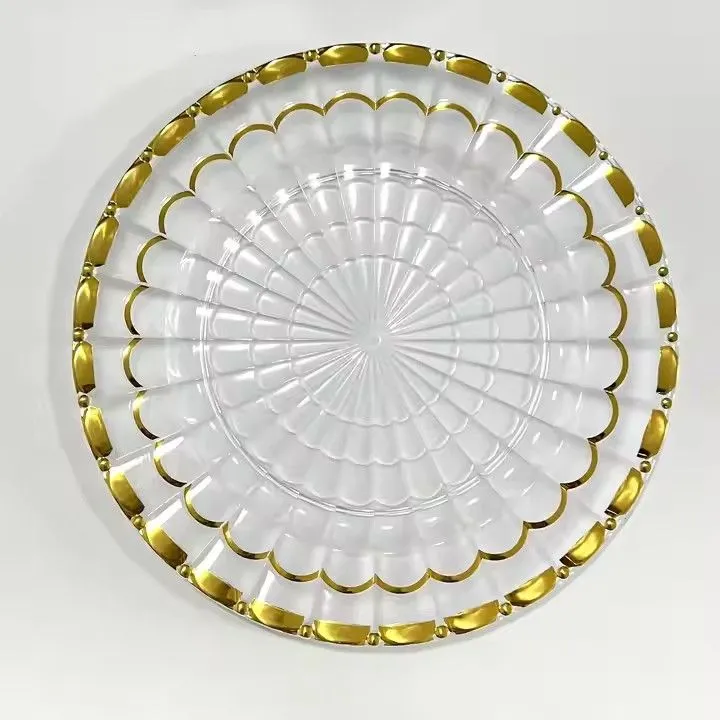 13inch Gold Rim Plastic Charger Plate Wedding Party clear Charger Plates With Gold Rim