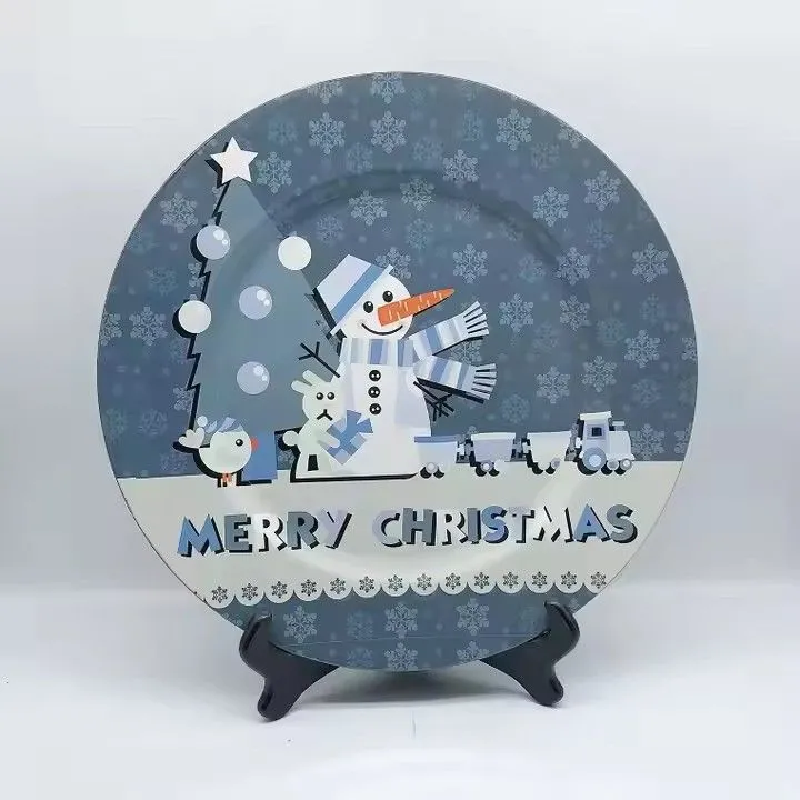 High Quality Fashion Plastic Party Christmas Decorated Santa Plates