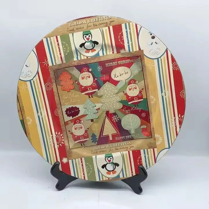 High Quality Fashion Plastic Party Christmas Decorated Santa Plates