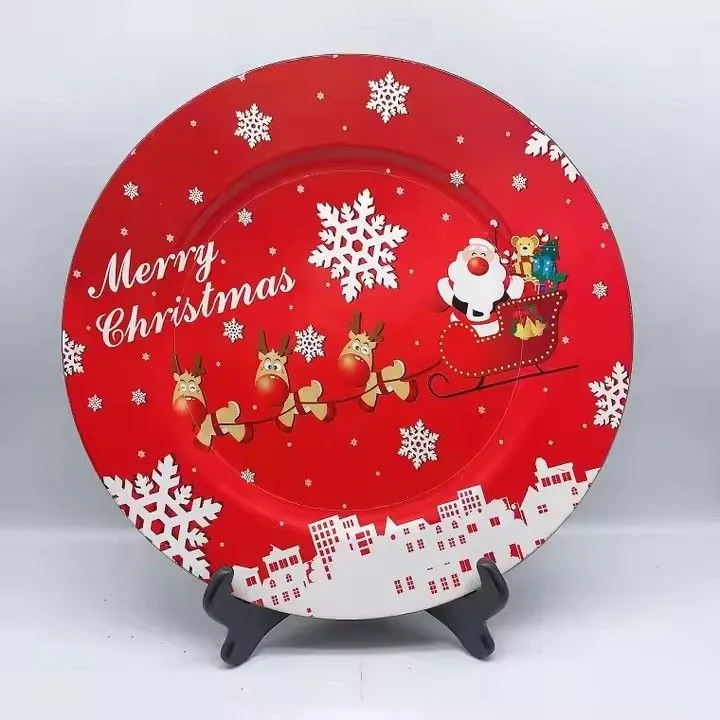 High Quality Fashion Plastic Party Christmas Decorated Santa Plates