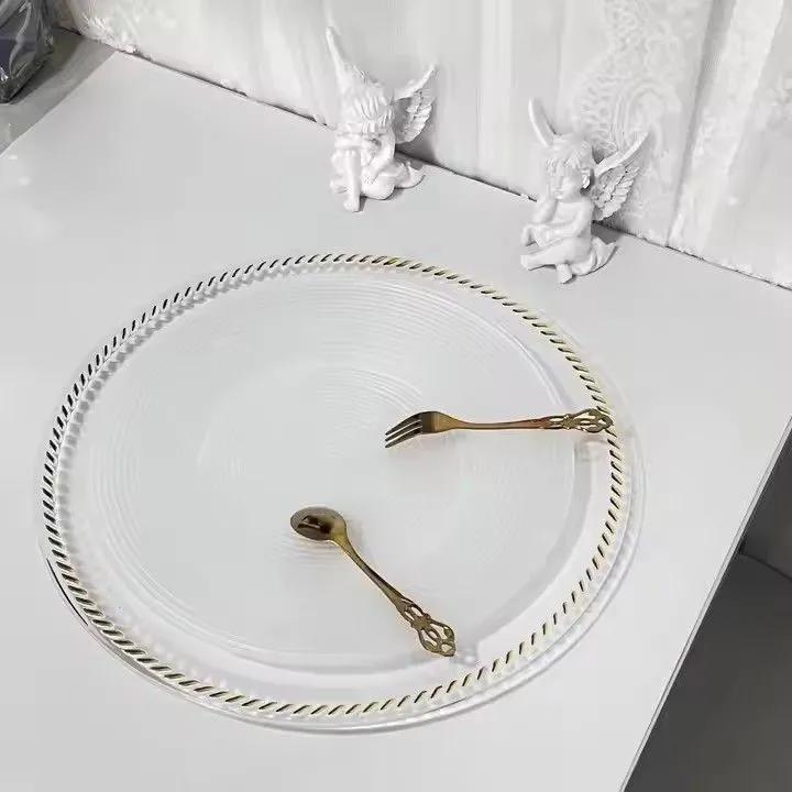 Clear Plastic Round Charger Plates 13 Inch Table Dinner Charger Plates Wedding Gold Beaded Plates