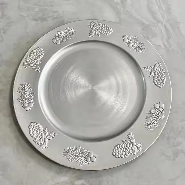 Plastic 13 Inch Elegant Wedding Gold Silver Round Charger Plates