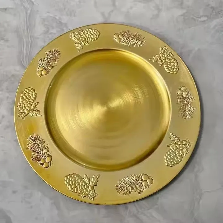 Plastic 13 Inch Elegant Wedding Gold Silver Round Charger Plates