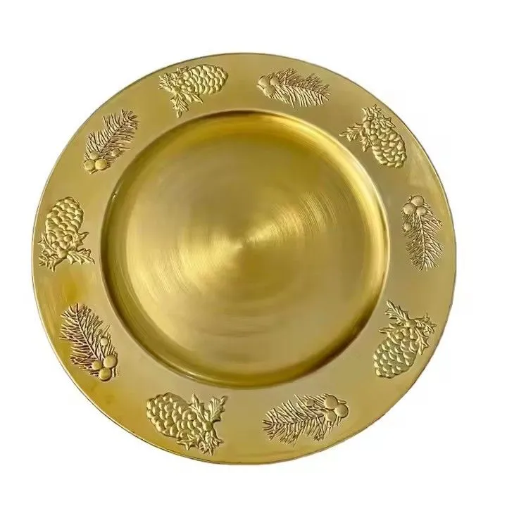 Plastic 13 Inch Elegant Wedding Gold Silver Round Charger Plates