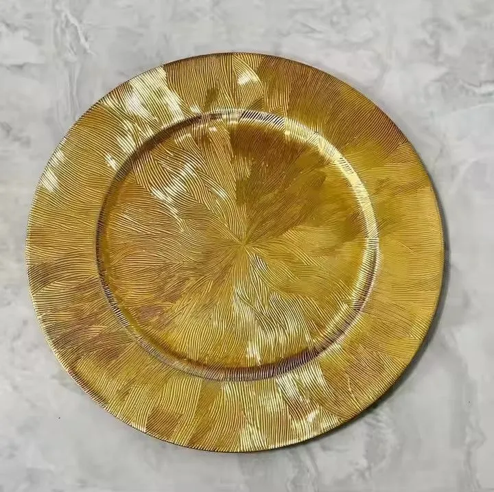 High Quality 33cm Silver Rose Gold Elegance Disposable Plastic Charger Plates for Wedding Hotel Decoration