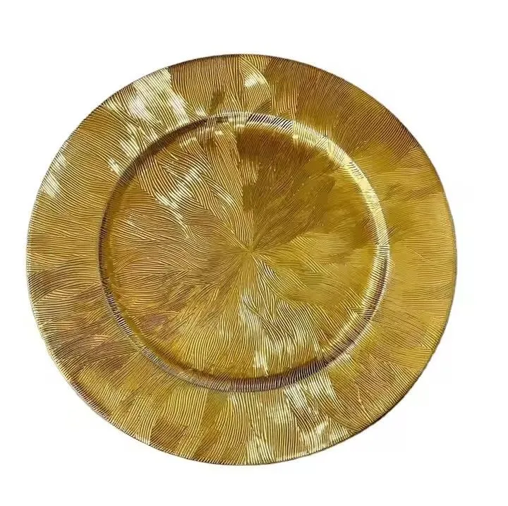 High Quality 33cm Silver Rose Gold Elegance Disposable Plastic Charger Plates for Wedding Hotel Decoration