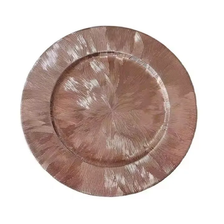 High Quality 33cm Silver Rose Gold Elegance Disposable Plastic Charger Plates for Wedding Hotel Decoration