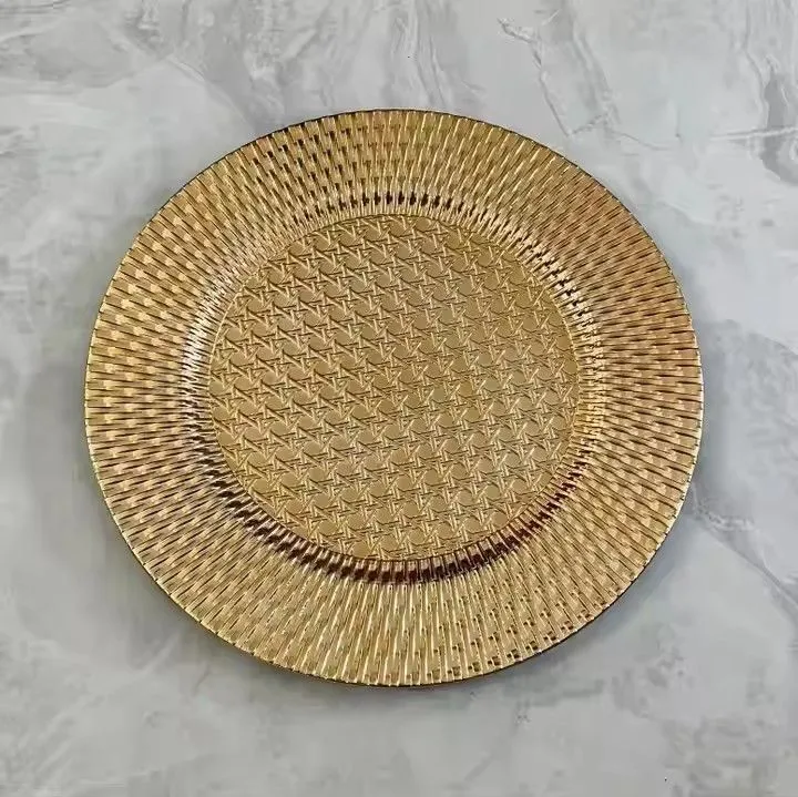 Pigmented Plastic pink Gold 13 Inch Decoration Charger Plate for Wedding