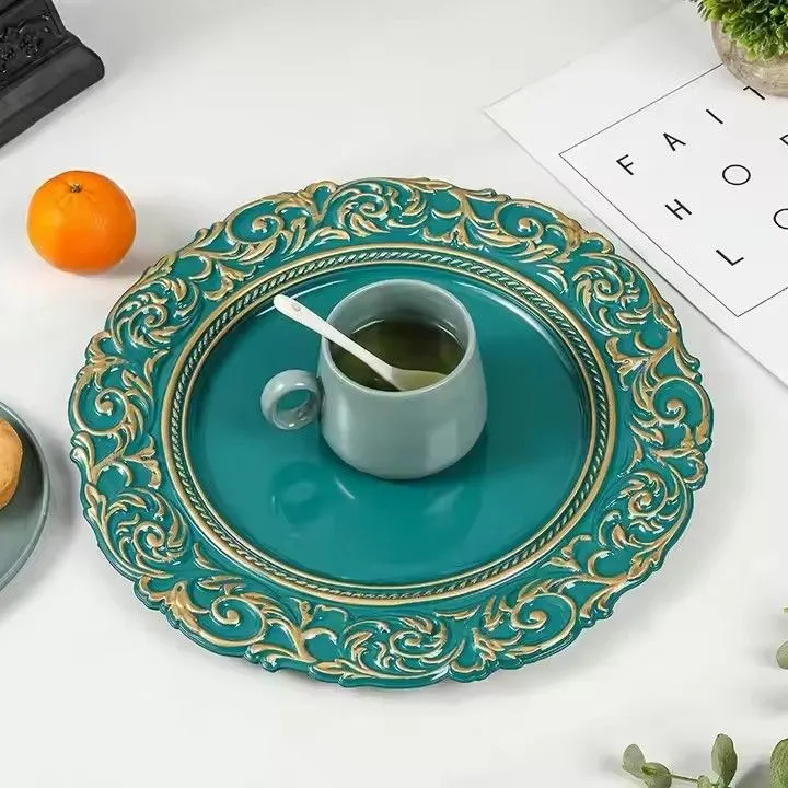 Luxury Elegant Charger Plates Plastic Wedding Custom Deco Silver Rose Gold Rim Trim Reef White Charger Plate