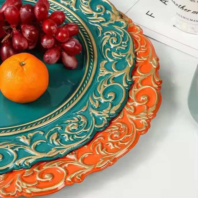 Luxury Elegant Charger Plates Plastic Wedding Custom Deco Silver Rose Gold Rim Trim Reef White Charger Plate