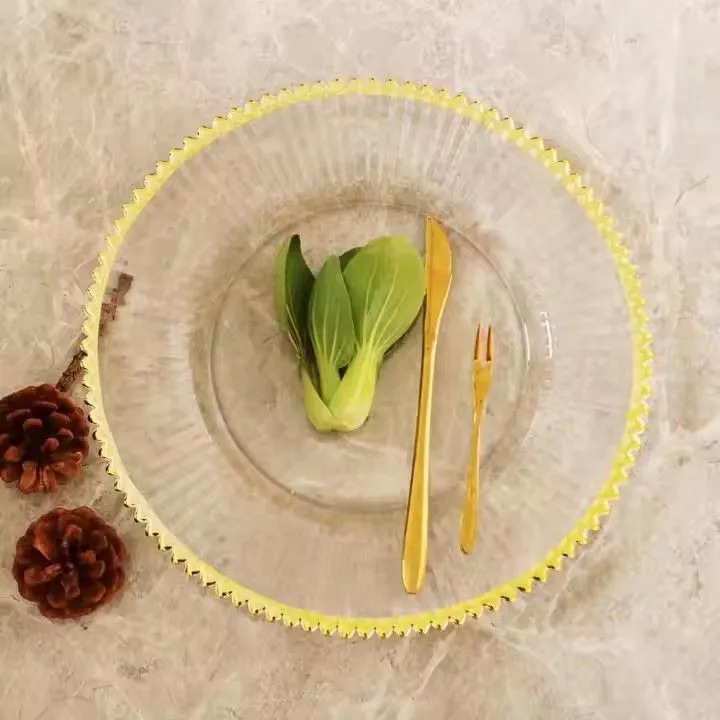 Wholesale Bulk clear Plastic Charger Plate With Gold Rim