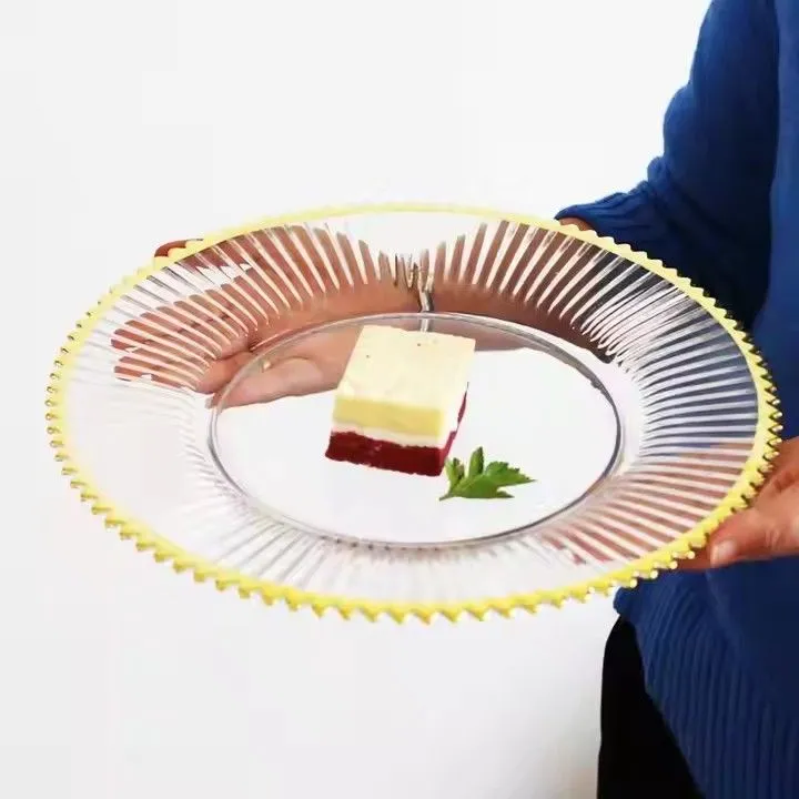 Wholesale Bulk clear Plastic Charger Plate With Gold Rim