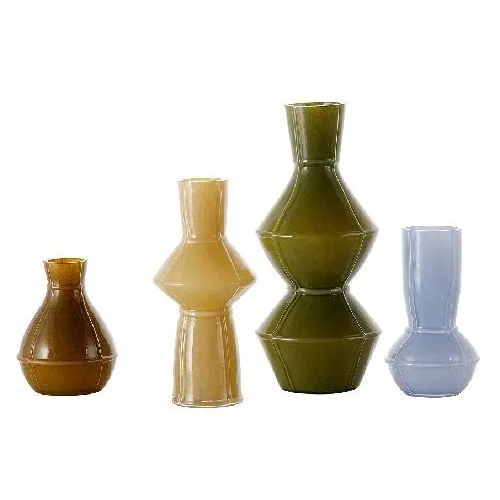 Modern Geometric Minimalist Handmade Stained Glass Vase for Home Wedding Tabletop Decor Turmeric/Sky Blue/Olive Green