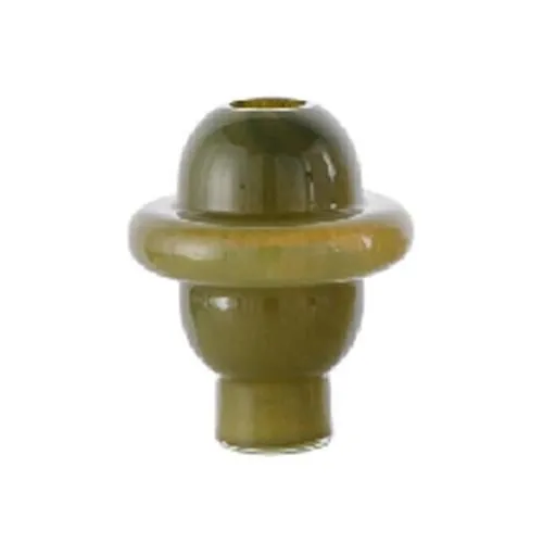 Mid-Century Modern Orbit Band Glass Vase Pair Olive Green Amber Bulbous Glazed Flower Vase
