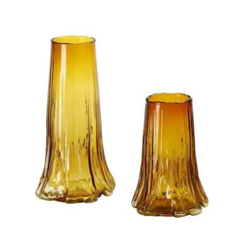 Home Decor High Quality Handmade Amber Cigarette Ash Color Glass Flower Vase