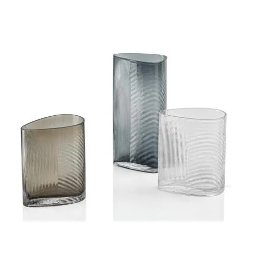 Coffee Smoky Gray Glass Vase Nordic Transparent Vertical Grain Crystal Vase for Flower Arrangement Home Ornament