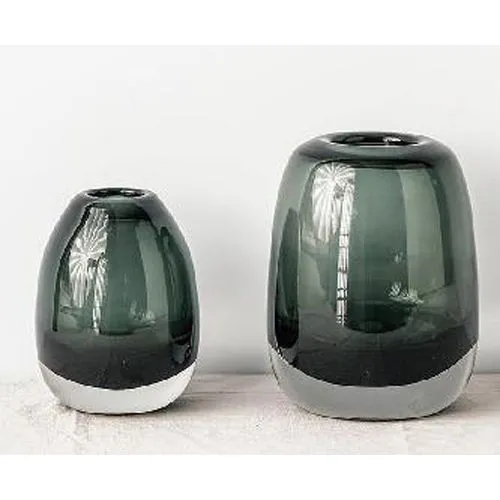 Belgian Luxury Transparent Weighted Glass Vase Hydroponic Craft Decor in Green Coffee & Smoky Gray for Home Display