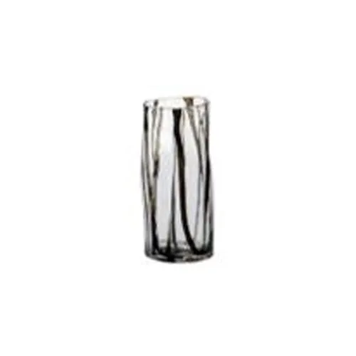 Handmade Mouthblown Cylinder Glass Vase Black Stripes Design Wedding Centerpiece Bright Colored Black Silk
