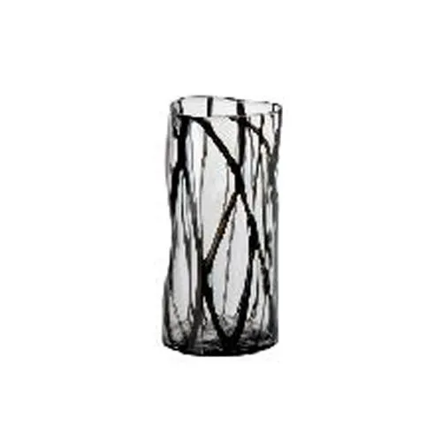 Handmade Mouthblown Cylinder Glass Vase Black Stripes Design Wedding Centerpiece Bright Colored Black Silk