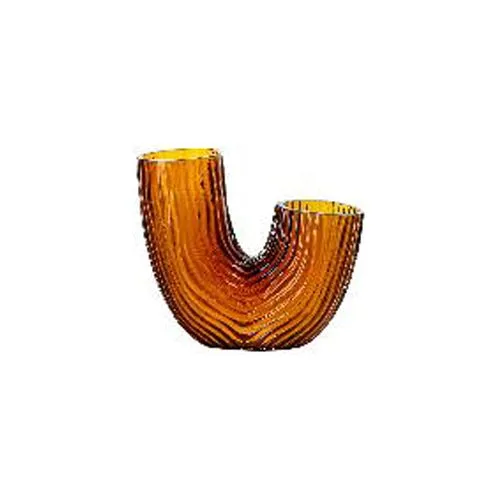 U Shaped Ribbed Glass Vase Modern Hand Blown Textured Vase for Home Decor