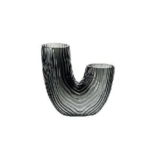 U Shaped Ribbed Glass Vase Modern Hand Blown Textured Vase for Home Decor