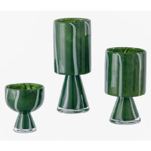 Mouth Blown Dark Green Pedestal Glass Vase Light Luxury High Grade Tabletop Flower Vase