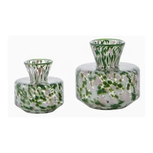 Handmade Green Pink Confetti Speckled Glass Vase Modern Nordic Wide Body Hand Blown Hydroponic Vase For Tabletop Decor Wholesale