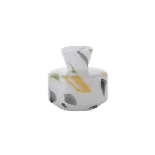 Hand Blown White Base Abstract Color Splatter Glass Vase Modern Luxury Wide Body Hydroponic Vase For  Household Decor Wholesale