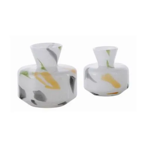 Hand Blown White Base Abstract Color Splatter Glass Vase Modern Luxury Wide Body Hydroponic Vase For  Household Decor Wholesale