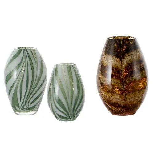 Hand Blown Green White Swirl Striped Amber Marbled Glass Vase Modern Luxury Hydroponic Decorative Vase For Home Living Room Tabletop Decoration