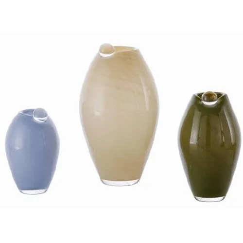 Artisan Hand Blown Candy Colored Solid Tone Oval Glass Vase Retro Unique Spherical Lip Design Hydroponic Vase For Household Decor