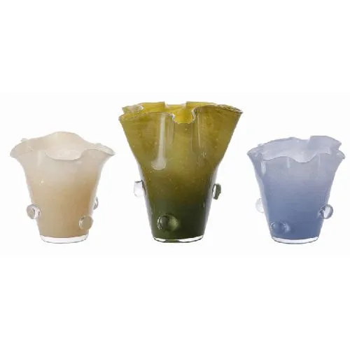 Artisan Hand Blown Scandinavian Luxury Wavy Flared Rim Glass Vase Gradient Solid Tone With Clear Bubble Embellishment For Home Decor