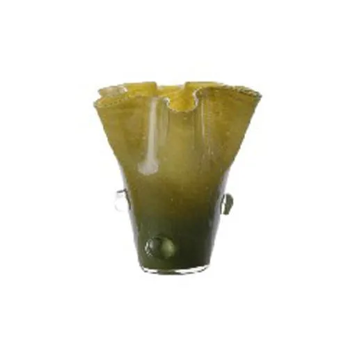 Artisan Hand Blown Scandinavian Luxury Wavy Flared Rim Glass Vase Gradient Solid Tone With Clear Bubble Embellishment For Home Decor