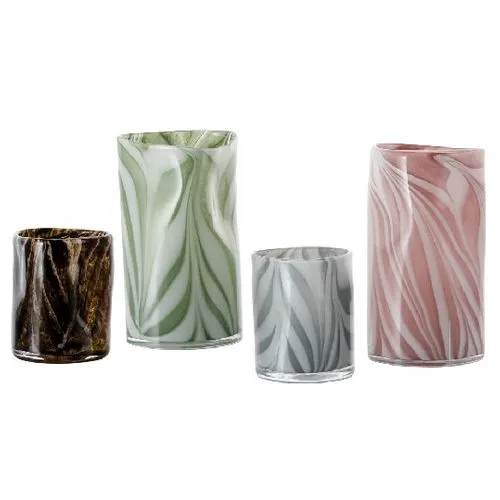 Modern Hand Blown Colorful Swirl Marbled Cylindrical Glass Vase Tabletop Flower Vase for Home Decor