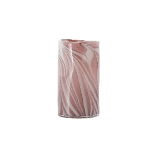 Modern Hand Blown Colorful Swirl Marbled Cylindrical Glass Vase Tabletop Flower Vase for Home Decor