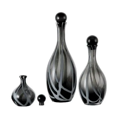 Hand Blown Black Swirl Glass Bottle Vase With Ball Stopper Luxury Tabletop Home Decorative Vase