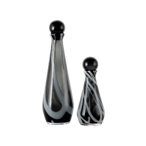 Modern Hand Blown Tapered Black Swirl Glass Bottle Vase With Ball Stopper Luxury Tabletop Home Decorative Vase