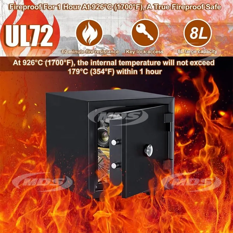 High Quality UL72 1-Hour Fire Resistance Smart Security Safe Box Key Lock 8L Black Fireproof Safe Box for Home Office Bank