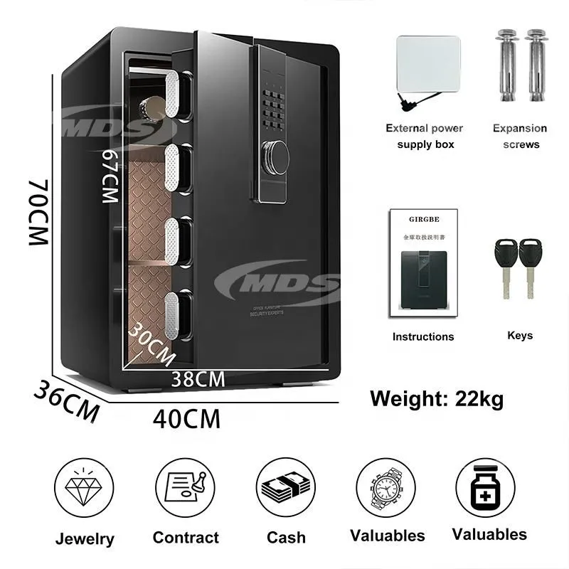 Anti Theft Fireproof Safe Box Cold-Rolled Steel Electronic Password Key Lock Assembled 2 Compartments Portable Storage for Money