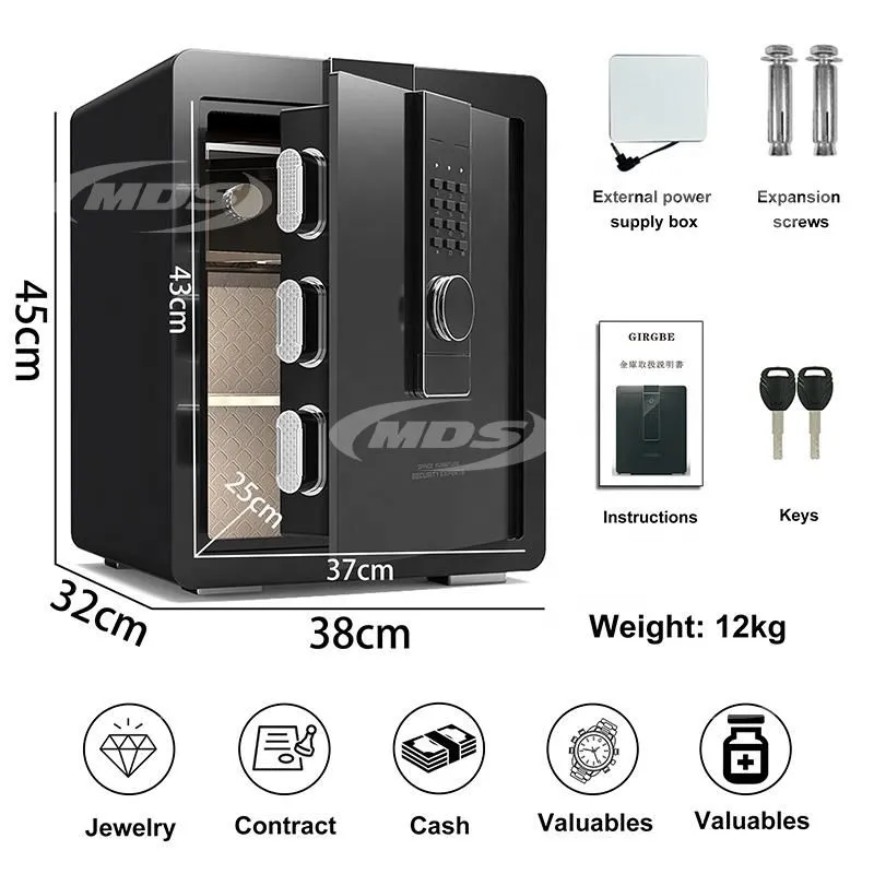 Safe Lock Box Cut-Resistant Steel Safe with Electronic Password Key 52L Safe Box for Home Commercial Offices Vaults