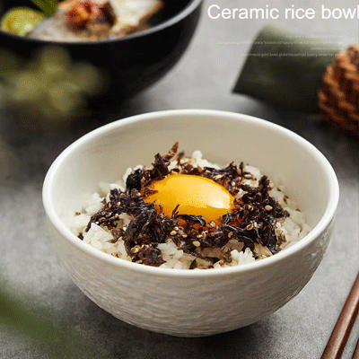 Creative Mocha rock grain white black underglaze home kitchen rice soup serving ceramic bowl