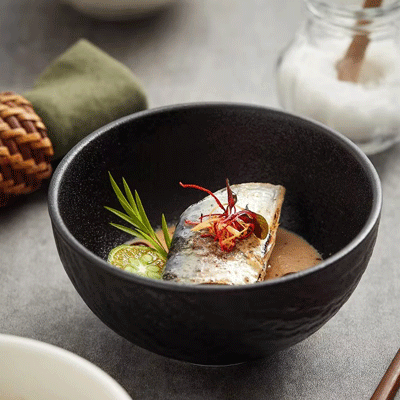 Creative Mocha rock grain white black underglaze home kitchen rice soup serving ceramic bowl