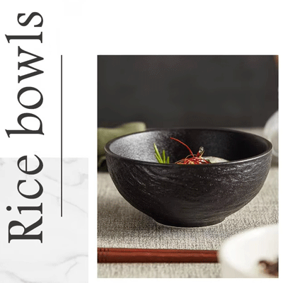 Creative Mocha rock grain white black underglaze home kitchen rice soup serving ceramic bowl